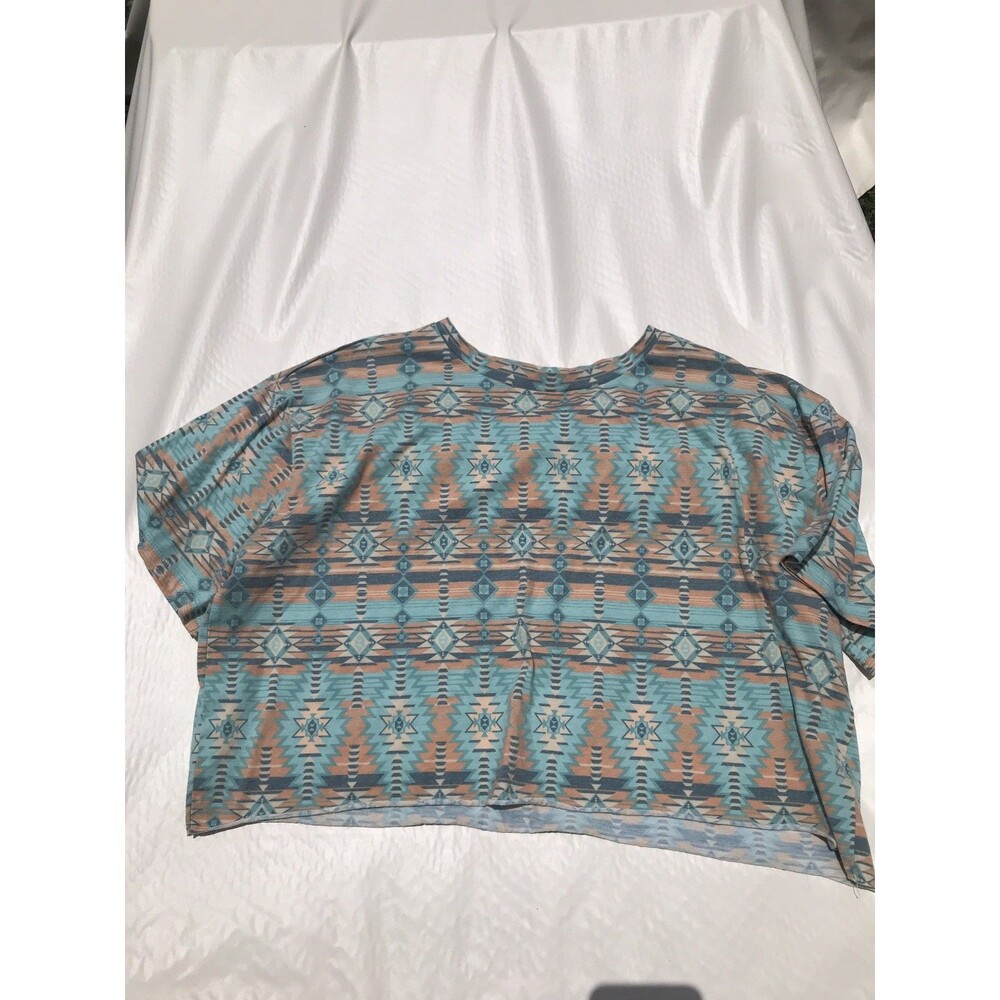 Rock & Roll Denim Ombre Aztec Southwestern Cropped T-Shirt Top Womens Xl